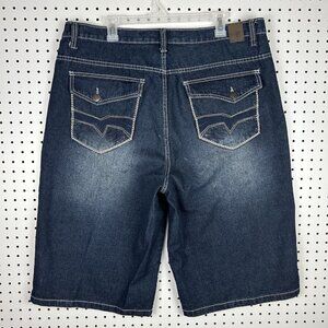 Emcee Stitched Flap Baggy Jean Shorts Size 38 Jorts Wide Leg Skate‎ Hip Hop Dark